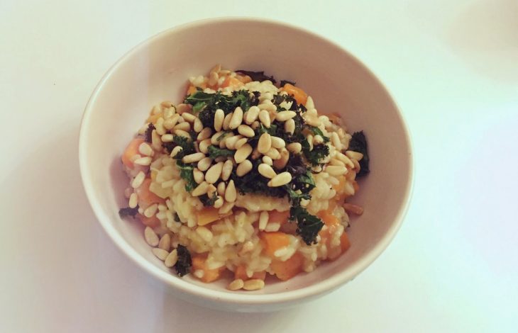 Butternut Squash and Sage Risotto with Roasted Kale and Pine Nuts